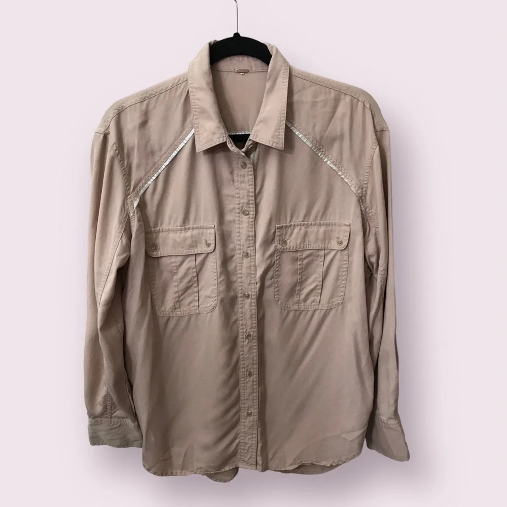 Free People Womens Tencel Soft Lightweight Long Sleeve Button Down Shirt Size S